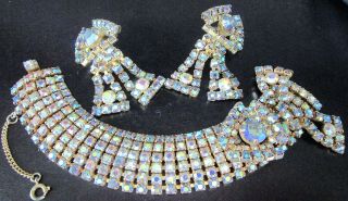 Hobe Aurora Borealis Rhinestone Fringe Bracelet Earring Set