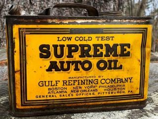 Very Old Gulf Supreme Auto Oil Can 1 Gallon Gulf Refining Company Nr