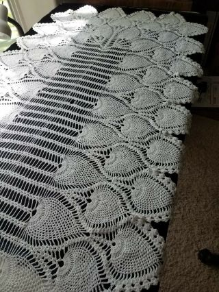 Vintage Large Hand Crocheted Piano Scarf Table Runner White Lace 64 X 32