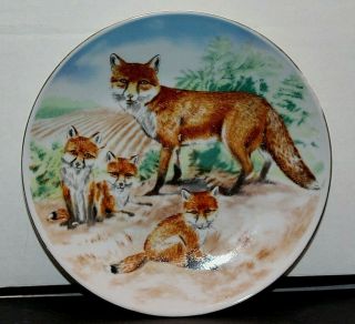 Fox Family China Plate Regency Fine Arts Collector Made In Uk