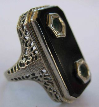 Antique Art Deco 18k White Gold Rectangular Black Onyx Ring Mount Setting 4 Gms