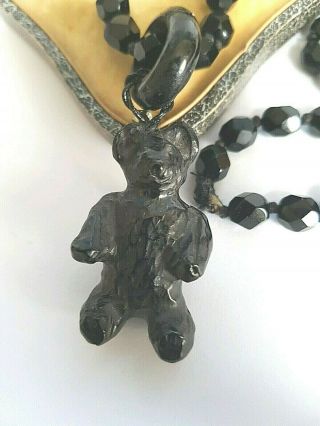 Antique Victorian Jet Whitby Pendant Or Charm On Vintage Chain