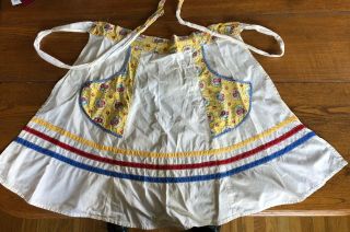 Vintage Handmade Red Cotton Pleated Half Apron W Yellow Red Blue