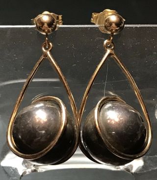 Vintage 14k Gold Mid Century Signed Nabco Earrings Modernist Design Silver Ball