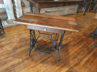 Vintage Custom " The Singer " Table/desk Metal Base & Partial Wood Cabinet Drawer