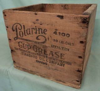 Vintage Polarine Cup Grease Wood Crate 10 Can Standard Oil Motor Car Motor Boat
