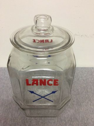 Vintage Large Lance Glass Cracker Jar Store Counter Display 8 Sided
