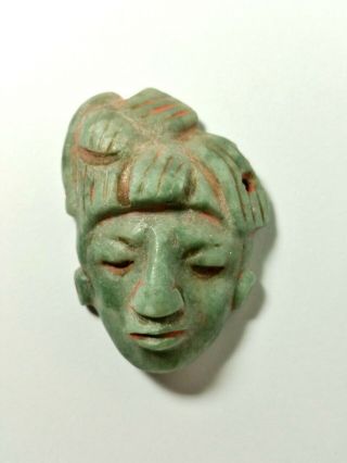 Pre - Columbian Mayan Jade Warrior / Dignitary Pendant & Mask