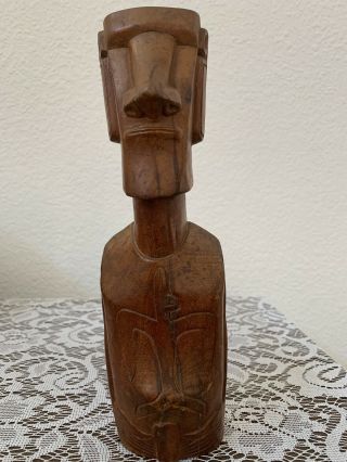 Vintage Carved Wood Moai Easter Island Rapa Nui - Birdman Symbol On Belly & Back