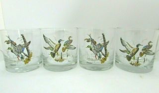 Vintage Set (4) Sporting Ducks,  Mallards & Teals Whiskey,  Old Fashioned Glasses