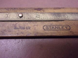 Vintage STANLEY No.  136 1/2 WOOD & BRASS RULER w/CALIPER Has Issues for Repair 2