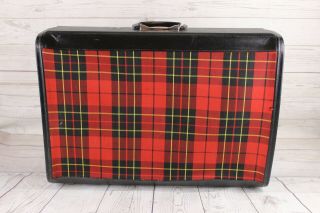 Vintage Skyway Black Red Tartan Christmas Plaid Fabric Soft Side Suitcase Decor
