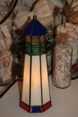 Tiffany Style Stained Glass " Light House " / Nautical Table/desk Night Light