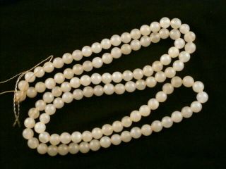 32 Inches Fine Chinese White Jade Round Beads Prayer Necklace A137