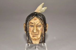 Rare Antique German Painted Celluloid Indian Brave Figural Tape Measure 2 - 1/4”h