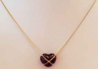 Vintage Tiffany & Co 18k Yellow Gold Amethyst Purple Heart Necklace