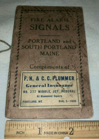 Antique Fire Alarm Signals Book Portland Maine Vintage Insurance Booklet Early