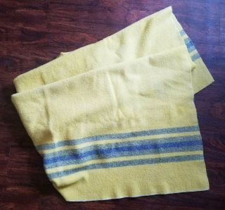 Vintage Yellow Wool Camp Blanket Striped Trapper Blue Michigan 70 " X 59 " Picnic