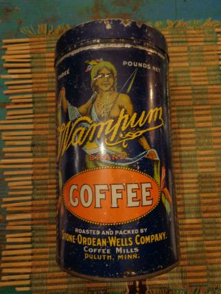Good Wampum 3 Pound Coffee Tin Duluth Mn Native American Graphics