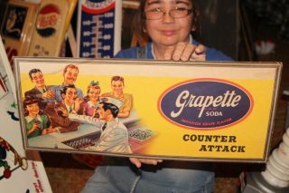 Rare Vintage C.  1950 Grapette Counter Attack Grape Soda Pop Gas Station 22 " Sign