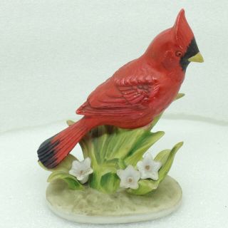 Vintage Lefton Red Cardinal Bird Head Up On Flowers Kw464 Porcelain