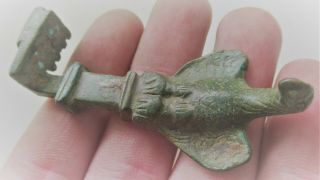 Ancient Roman Bronze Casket Key With Eagle Aquilla Terminal Military Use