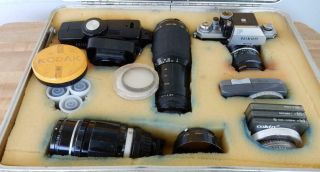 Vintage Nikon F 35mm Slr Camera With Various Lens,  Light Meter,  Lens Filters