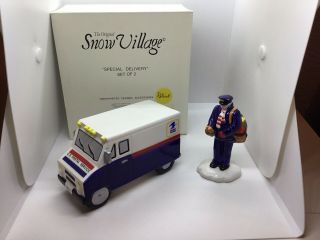 Department Dept 56 Snow Village Special Delivery Set Of 2 Post Man & Truck