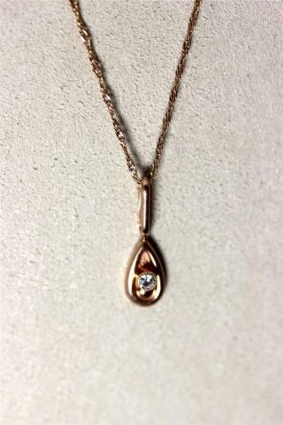 Vintage 14k Rose Gold Teardrop Pendant Necklace 22 " - 6128