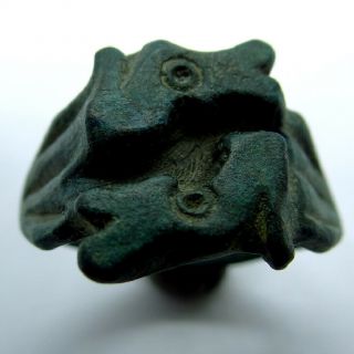 Viking Celtic Ancient Artifact Bronze Ring With Two Wolf Heads