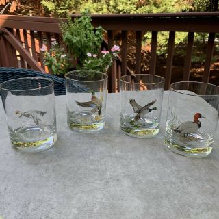 Vintage Ned Smith Duck Waterfowl Rock Glasses Set Of 4 Mallard Greater Scaup