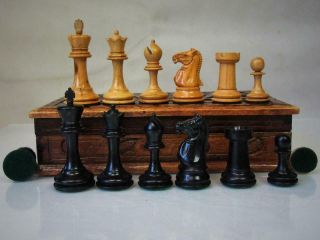Antique Or Vintage Chess Set Ayres ? Staunton Style K 67 Mm,  Carved Box No Board