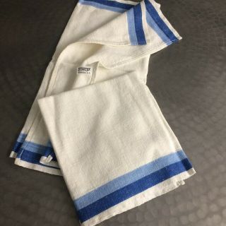 Vtg Kitchen Tea Towels 2pc Startex Ivory Blu Stripe Farm Cot Chic French Country