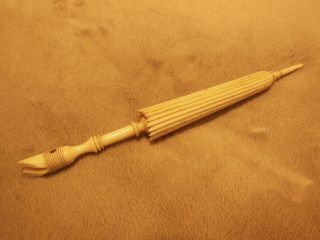 Antique Carved Bone Parasol Sewing Needle Case W/ Hoof Handle & Stanhope Pics