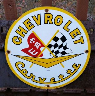 Vintage 1961 Chevrolet Corvette Porcelain Enamel Dealership Sign Chevy Gm
