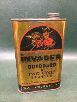 Vintage Invader Outboard & Two Cycle Engine Oil Can 32 Fl.  Oz.  Usa Empty