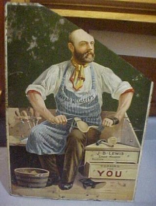 1890s 1900s J B Lewis Shoe Maker Boston Tin Litho Advertising Sign
