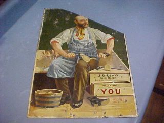 1890s 1900s J B Lewis Shoe Maker Boston tin litho advertising sign 2