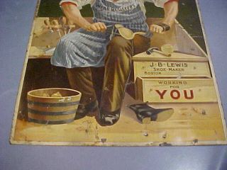 1890s 1900s J B Lewis Shoe Maker Boston tin litho advertising sign 3