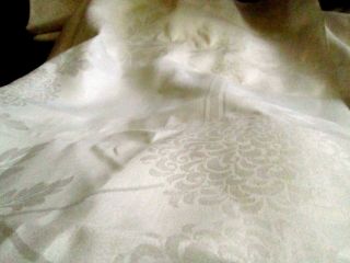 Very Large Rectangular White Damask Linen Tablecloth