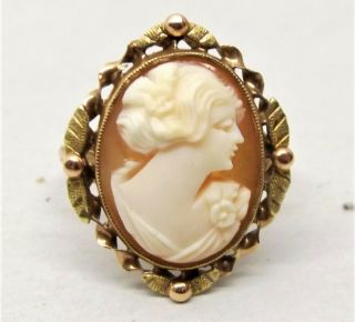 Vtg 10k Gold Cameo Ring Sz 6.  75 Carved Shell Woman Victorian Relief Estate