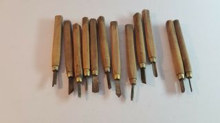 Set Of 12 Vintage Wood Carving Tools 6 " Long Wood Handle Japan