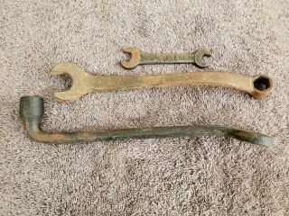3 Antique Ford Model A / T Lug Combination Open End Wrench 2 & 35 Scrip Logo