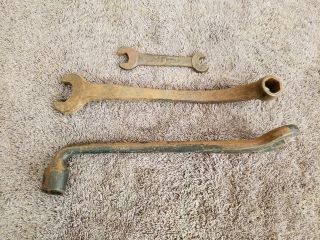 3 ANTIQUE FORD MODEL A / T LUG COMBINATION OPEN END WRENCH 2 & 35 SCRIP LOGO 3