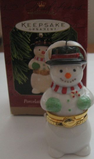 Snowman Trinket Box 1997 Hallmark Keepsake Ornament Porcelain Hinged