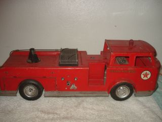 Vintage Pressed - Steel Buddy L Texaco Fire Chief Truck In Red & White