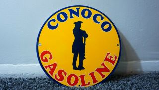 Vintage Conoco Gasoline Porcelain Sign Gas Oil Metal Service Station Pump Plate