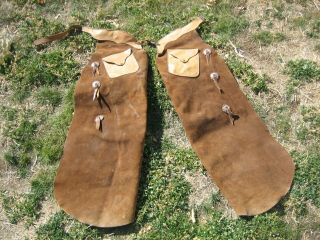 Vintage Old Leather Conchos Cowboy Chaps North & Judd Anchor Mark On Hardware
