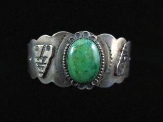Antique Navajo Bracelet - Thunderbirds - Coin Silver And Turquoise