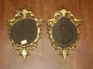 Vintage Pair Ornate Gold Gilt Small Accent Wall Mirrors Hollywood Regency Italy 2